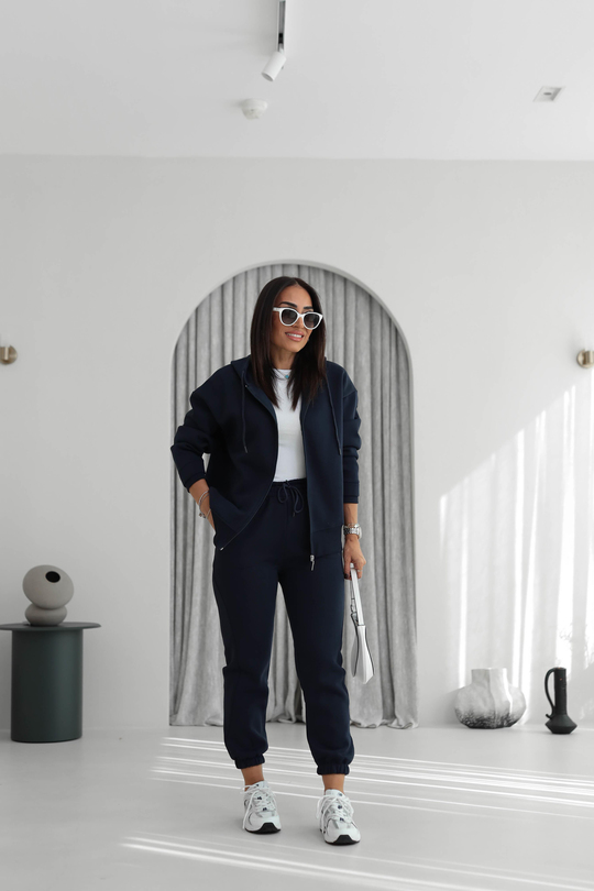 7316 Kapşonlu Fermuarlı Şardonlu Sweatshirt LACİVERT