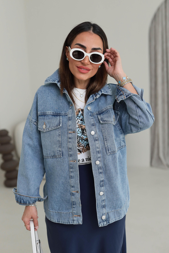4745 Oval Etek Detaylı Denim Ceket AÇIK MAVİ