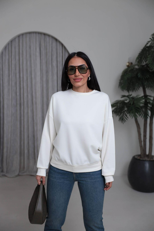2028 Bisiklet Yaka Modal Sweatshirt EKRU