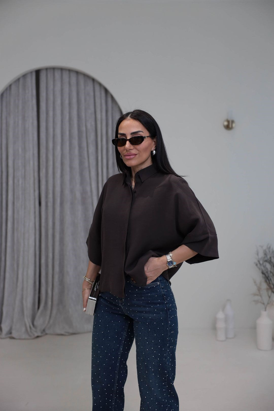 8406 Kısa Kol Tencel Gömlek KAHVE