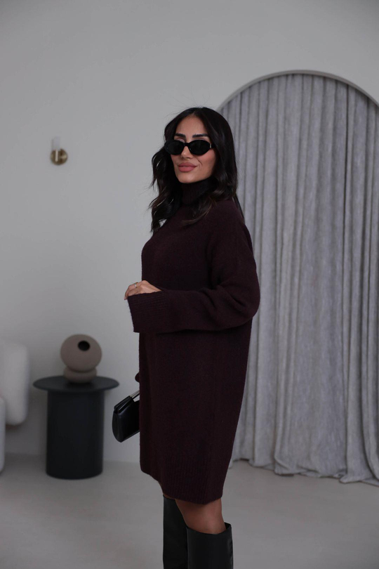 90265 Balıkçı Yaka Yumoş Triko Elbise BORDO