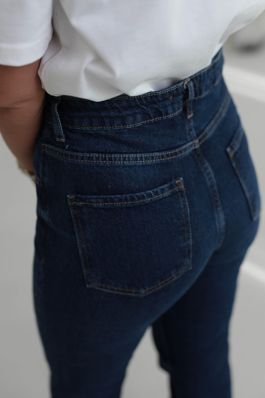 Za Likralı Straight Fit Jean KOYU MAVİ