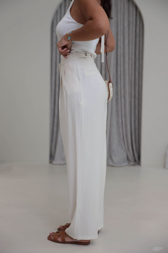 7545 Beli Ayarlanabilir Tencel Pantolon EKRU