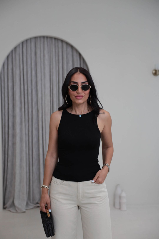 1048 Halter Yaka Likralı Bluz SİYAH
