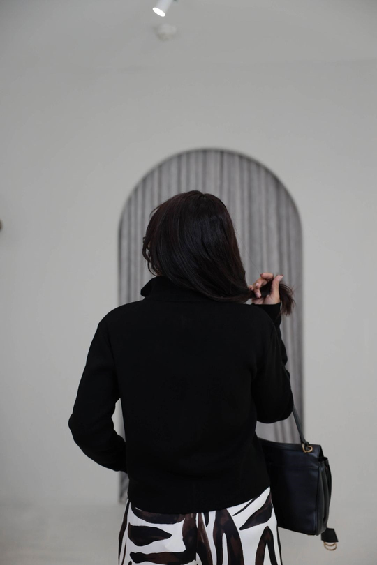 0105 Önden Çift Fermuarlı Hırka SİYAH
