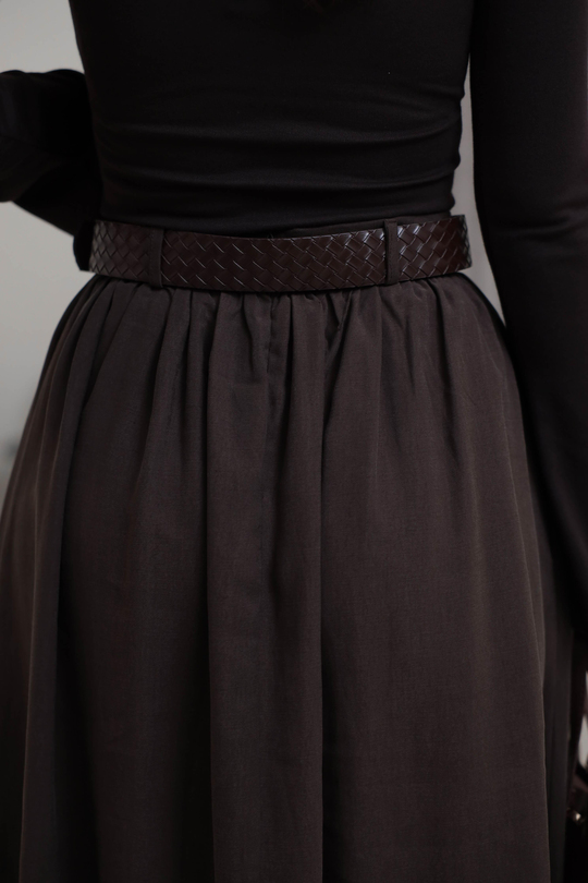 0727 Kemerli Tencel Etek KAHVE