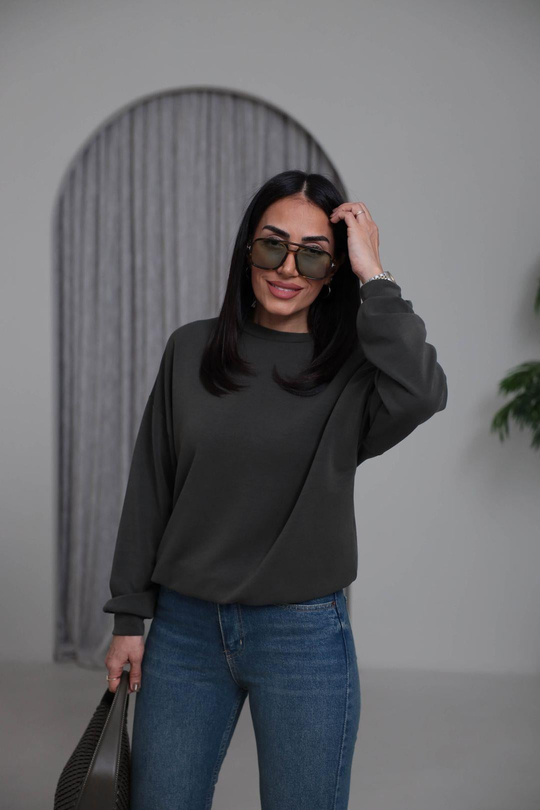 2028 Bisiklet Yaka Modal Sweatshirt HAKİ YEŞİL