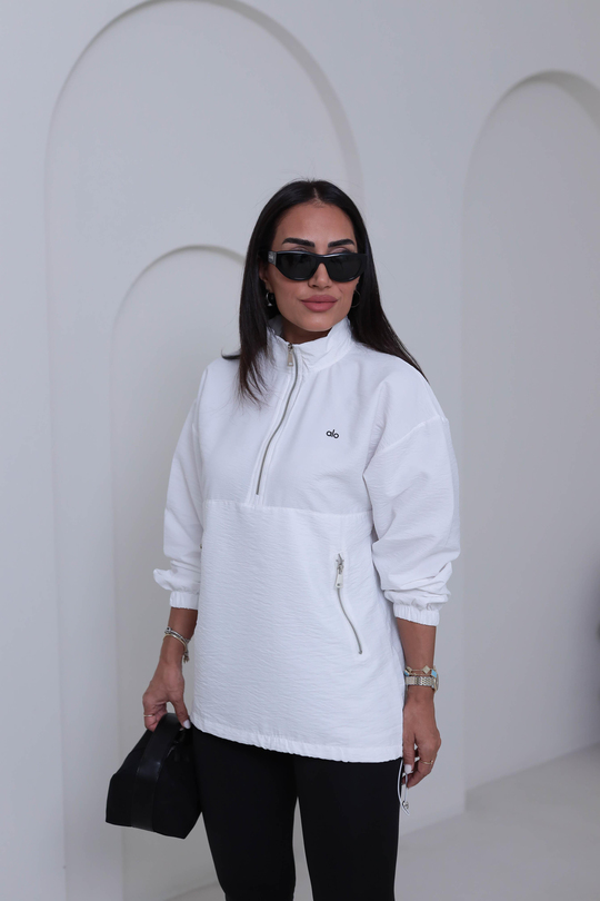 2120 Yazı Baskılı Rahat Paraşüt Sweatshirt BEYAZ