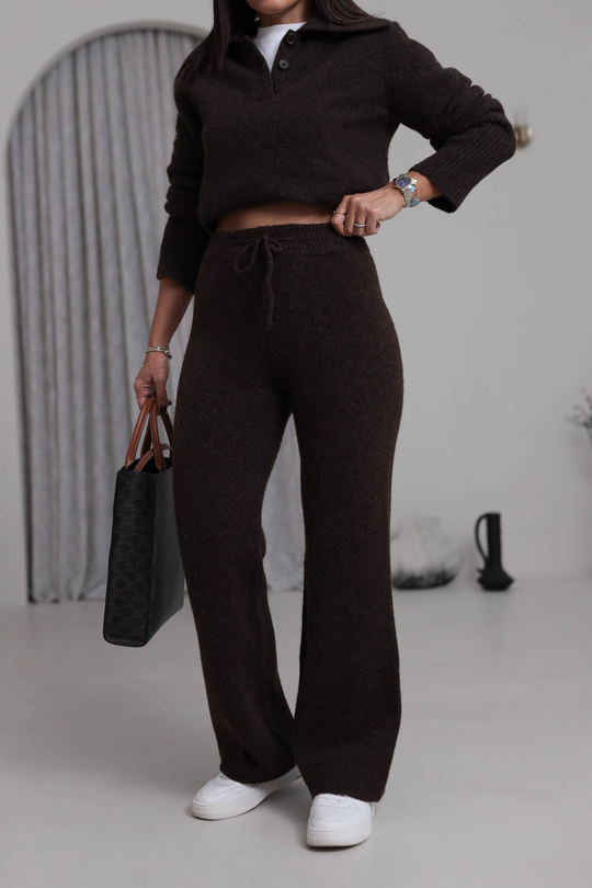 5051 Bağcıklı Triko Pantolon ACI KAHVE