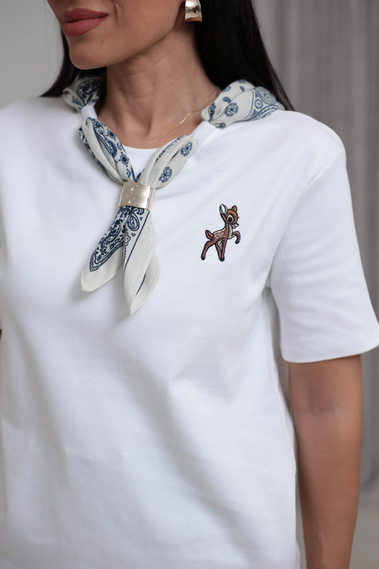 1140 Fular Detaylı Nakışlı Tshirt BEYAZ