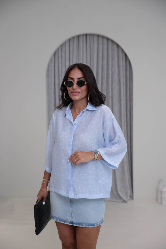 7635 Puantiyeli Oversize Modal Gömlek BEBE MAVİ