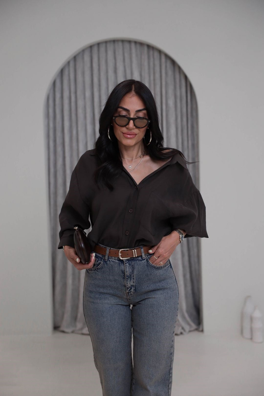 4612Y Tencel Omzu Düşük Oversize Gömlek ACI KAHVE