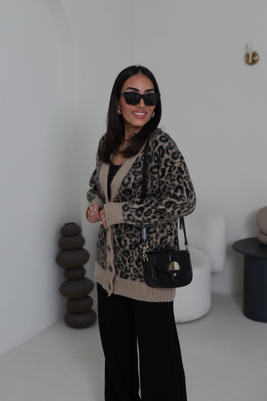 0114 Leopar Desenli Önden Düğmeli Hırka LEOPAR