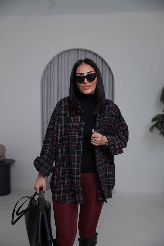 513 Ekose Desen Yünlü Rahat Gömlek BORDO
