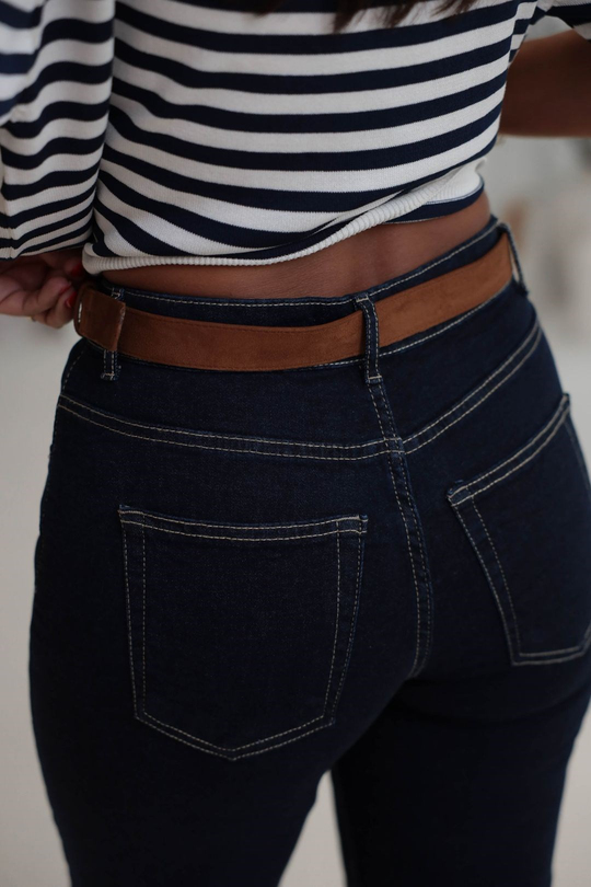 6171 Süet Kemerli Yıkamalı Straight Pantolon LACİVERT