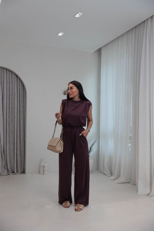 2505 Vatkalı Kol Pileli Pike Modal Takım MÜRDÜM