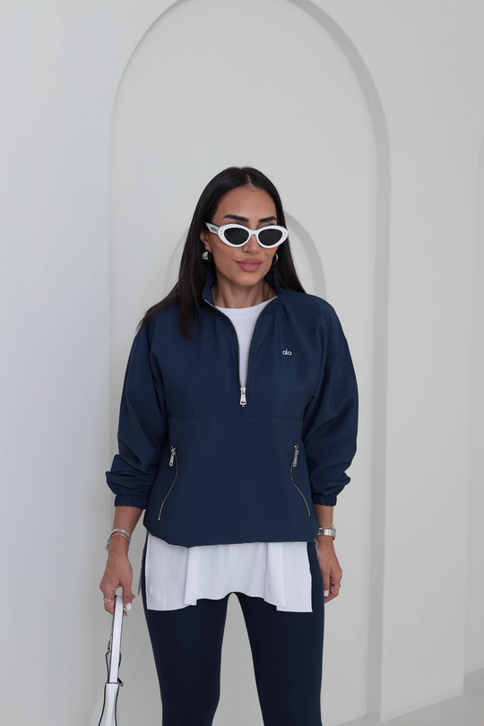2120 Yazı Baskılı Rahat Paraşüt Sweatshirt LACİVERT