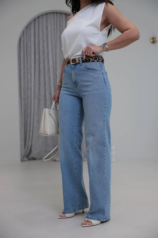 4219 Leopar Kemerli Straight Jean AÇIK MAVİ