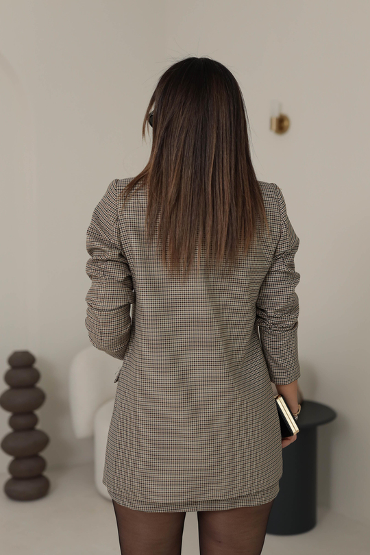 Kazayağı Desenli Blazer Ceket BEJ-KAHVE