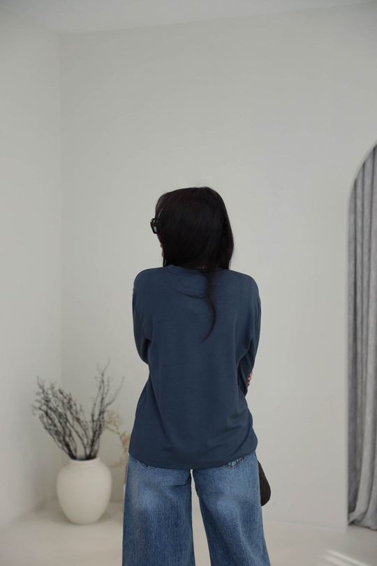 1448 Bisiklet Yaka uzun Kollu Oversize Tshirt FÜME