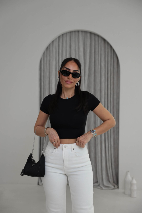 1104 Modal Crop Tshirt SİYAH