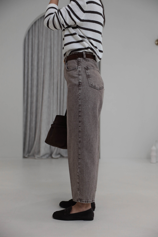 3010 Süet Kemerli Mom Jean YIKAMALI KAHVE
