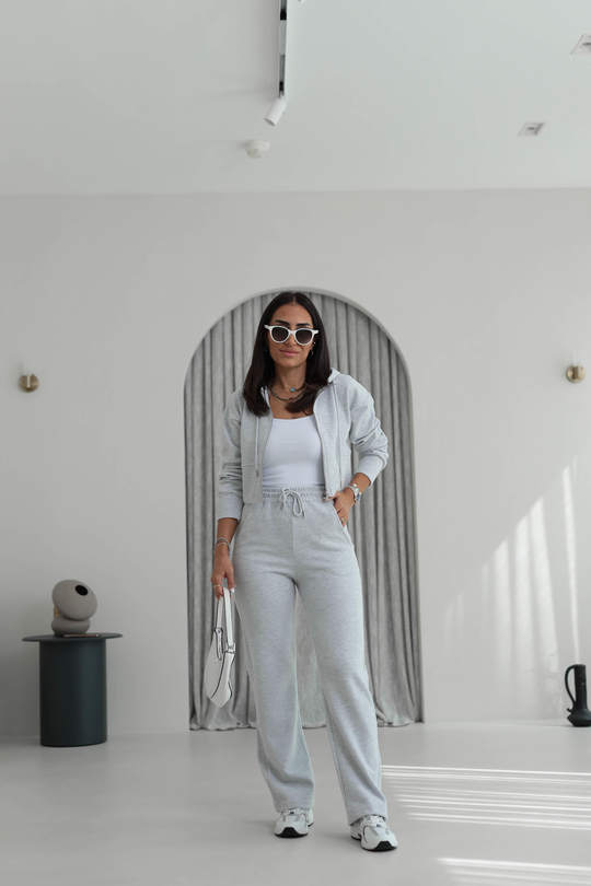 2331 Selanik Kumaş Fermuarlı Ceketli Takım GRİ