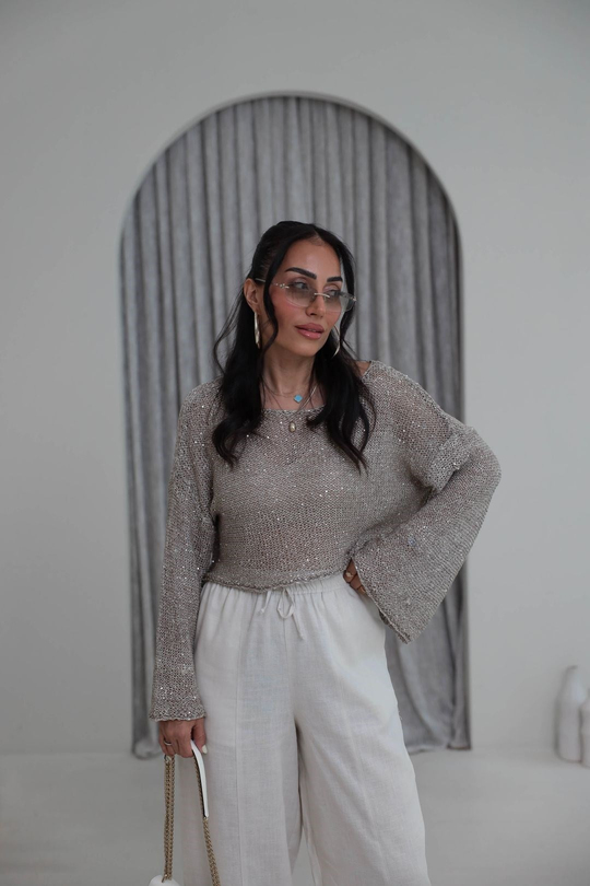 2765 Pul Payet Crop Bluz VİZON