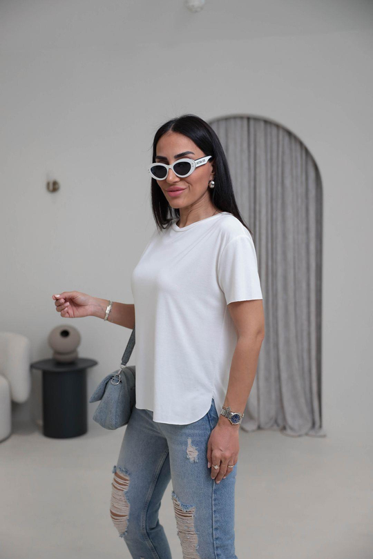 1020 Oys Lazer Kesikli Modal Tshirt EKRU