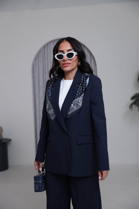 7665 Fular Detaylı Blazer Ceket LACİVERT