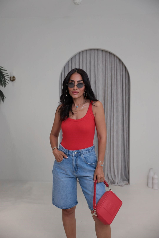 1053 Askılı Pamuklu Bodysuit KIRMIZI
