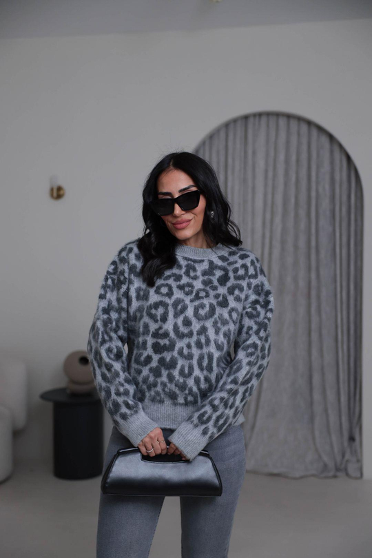 4561 Bisiklet Yaka Leopar Kazak GRİ