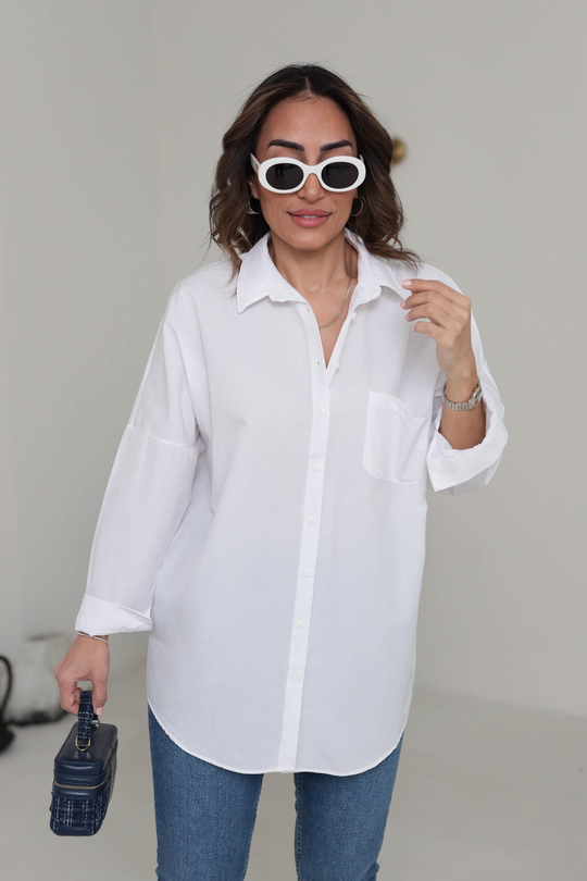 0097 Poplin Kumaş Oversize Gömlek BEYAZ