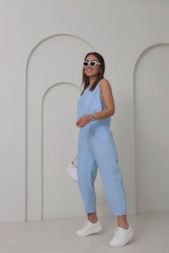 3089 Tencel Kumaş Kolsuz Takım BEBE MAVİ