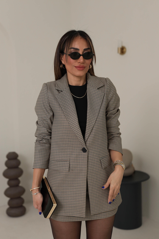 Kazayağı Desenli Blazer Ceket BEJ-KAHVE