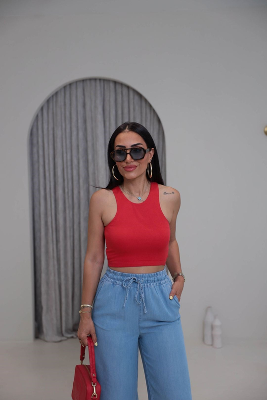 2941 Kolsuz Liyosel Crop Atlet KIRMIZI
