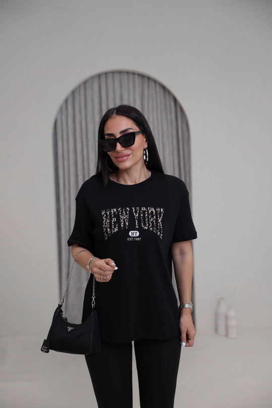 1515 Bisiklet Yaka Newyork Oversize Tshirt SİYAH