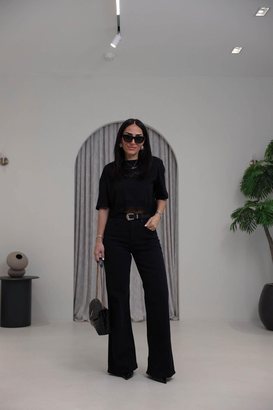 Yüksek Bel Wide Leg Jean KOYU SİYAH