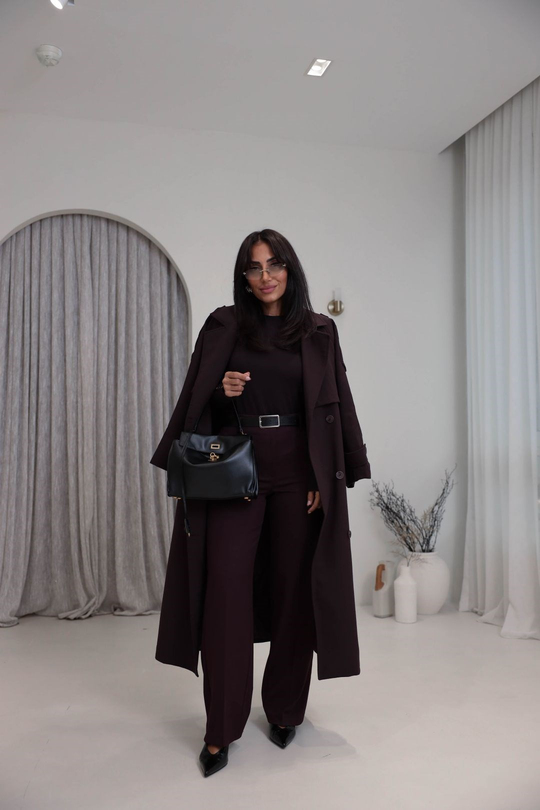 7291 Kemerli Ütü Çizgili Kumaş Pantolon BORDO