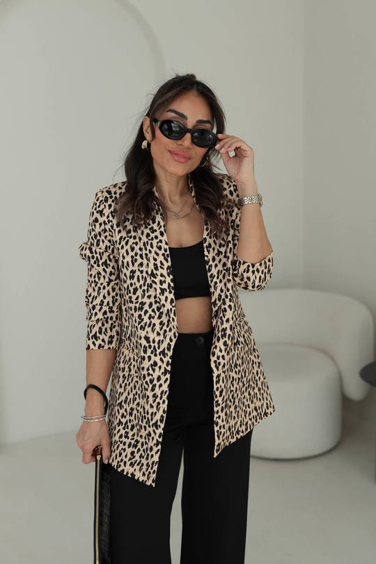 9206 Şal Yaka Leopar Ceket LEOPAR