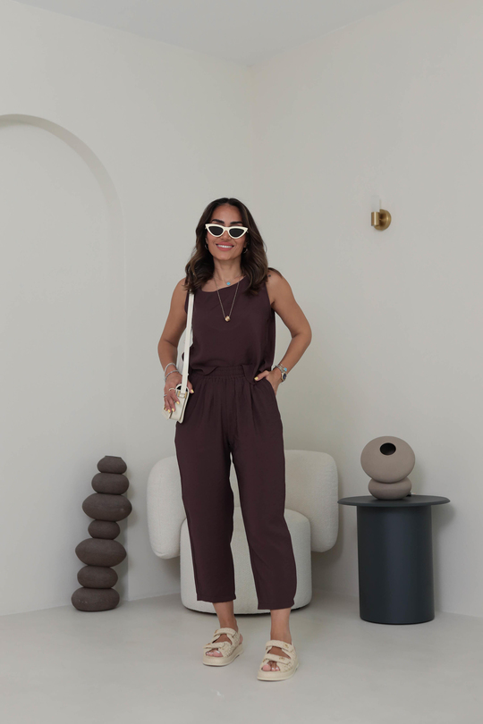 3089 Tencel Kumaş Kolsuz Takım ACI KAHVE