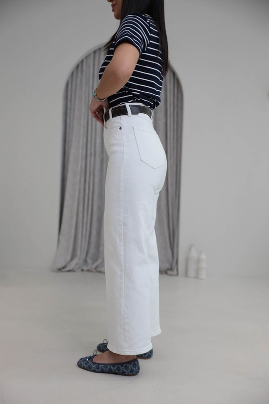 Kemerli Yüksek Bel Culotte Jean EKRU