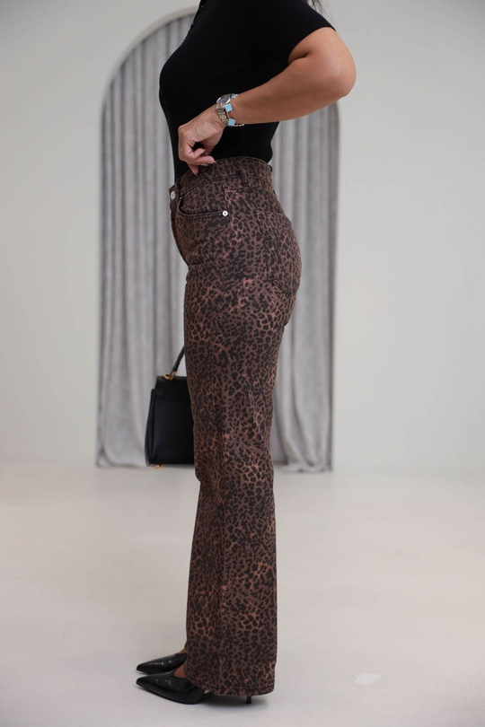 1436 ZR Leopar Desenli Straight Pantolon LEOPAR