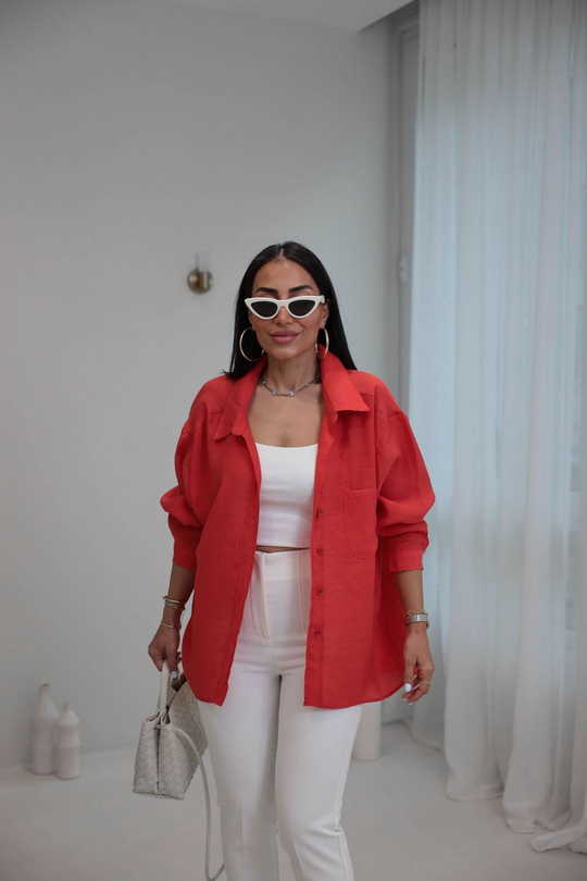 4612Y Tencel Omzu Düşük Oversize Gömlek KIRMIZI
