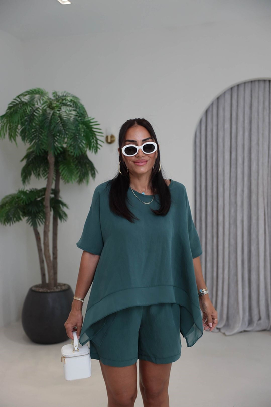 0548 Şortlu Tencel Kumaş Takım YEŞİL