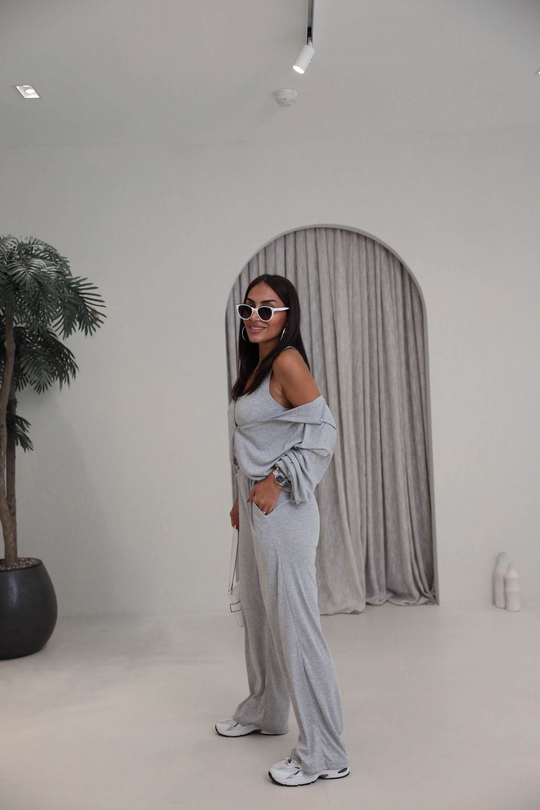 2862 Bralet Detaylı Üçlü Takım GRİ