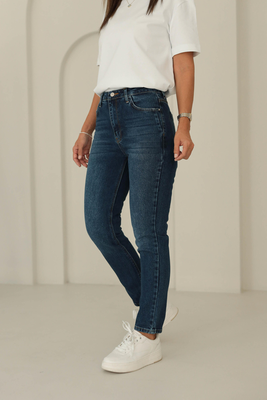 24526 Slim Fit Random Yıkama Jean Pantolon KOYU MAVİ