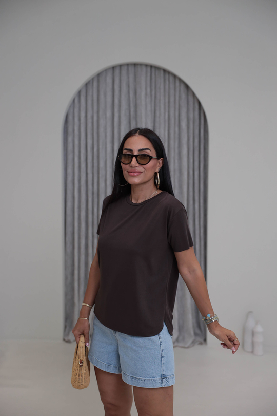 1020 Oys Lazer Kesikli Modal Tshirt KAHVE