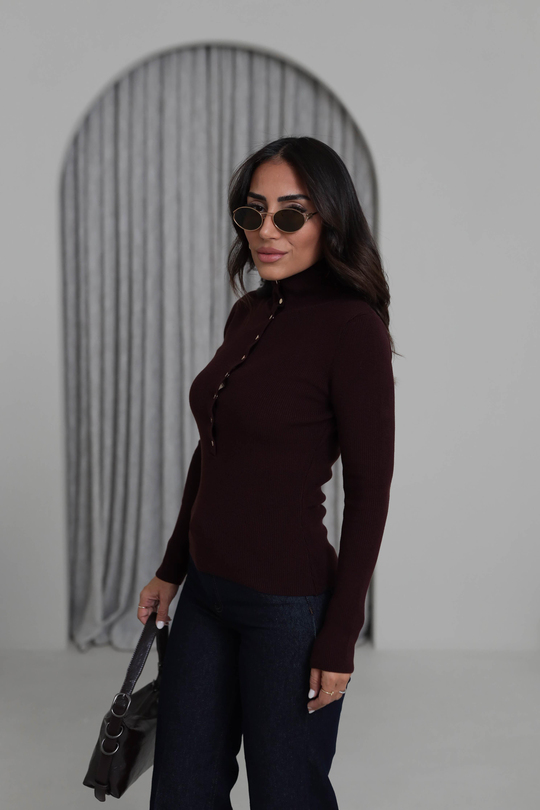 0686 Dik Yaka Çıtçıtlı Triko Kazak BORDO