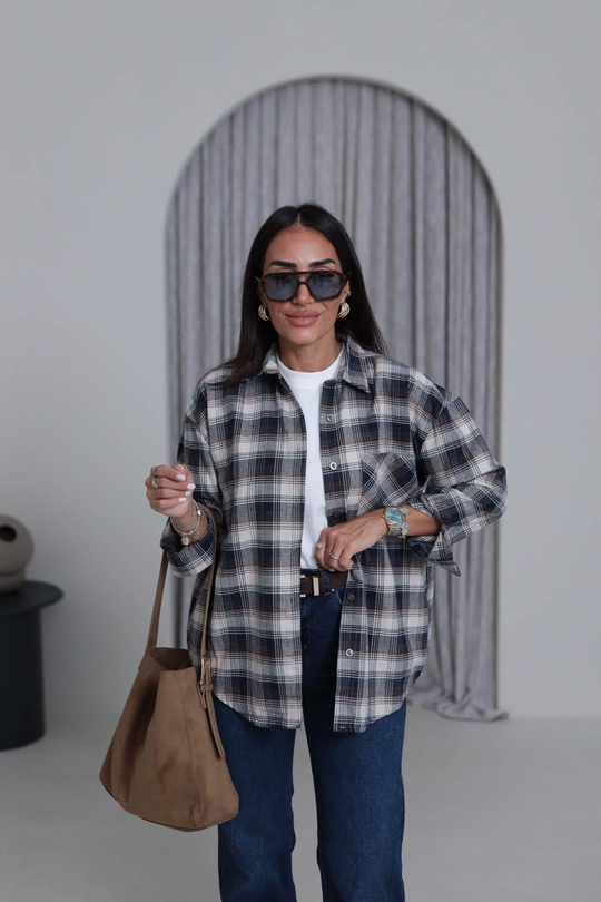0146 Ekose Desen Oversize Gömlek KAHVE